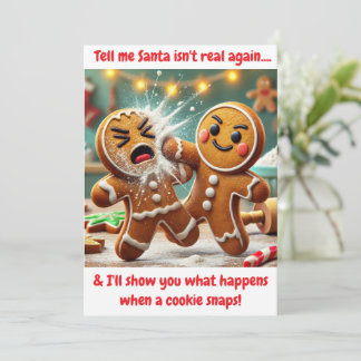 Rolig pepparkaksgubbe grälar om tomte julkort