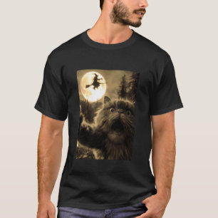 Rolig persisk katt selfie fullmåne flygande häxa H T Shirt