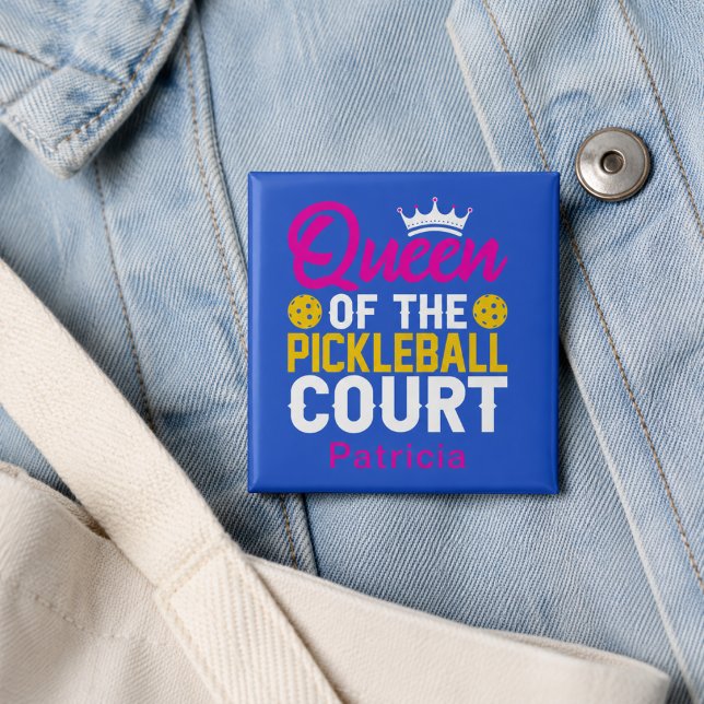 Rolig Personlig Drottning på Pickleballplanen Knapp (Add name to customize.  Matching items available in the collection)
