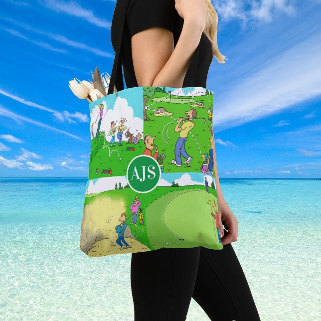 Rolig Personlig Golf Tema. Tygkasse (Shoulder bag with golf illustrations)