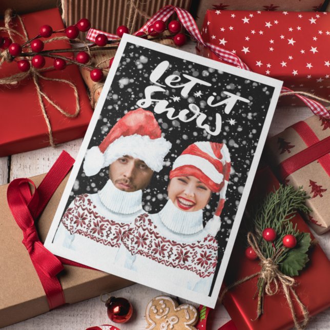 Rolig Personlig Julbild Låt Det Snöa Julkort (Funny Photo Personalized Christmas Let It Snow Holiday Cards by Ricaso. Add your own faces)