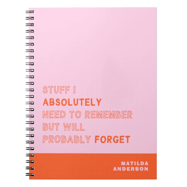 Rolig Personlig Modern Rosa Orange Anpassat Namn Anteckningsbok (Framsidan)