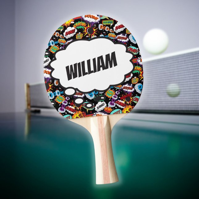 Rolig Personlig Namn Serietidning Mönster Pingisracket (Fun Personalized Name Comic Book Pattern Ping Pong Paddle)