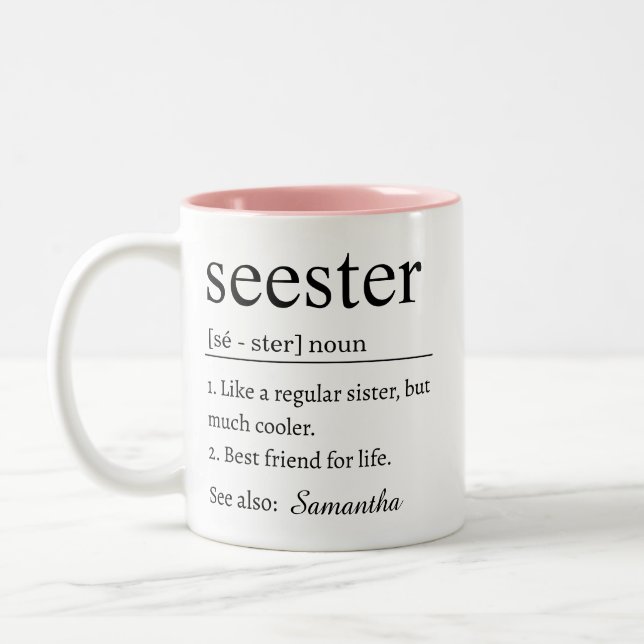 Rolig personlig systerdefinition mugg (Vänster)