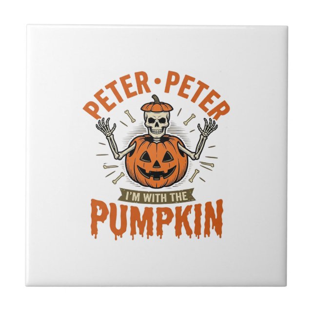Rolig Peter Peter Pumpa Halloween Skelett Tröja Kakelplatta (Framsidan)
