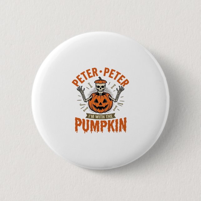 Rolig Peter Peter Pumpa Halloween Skelett Tröja Knapp (Framsida)