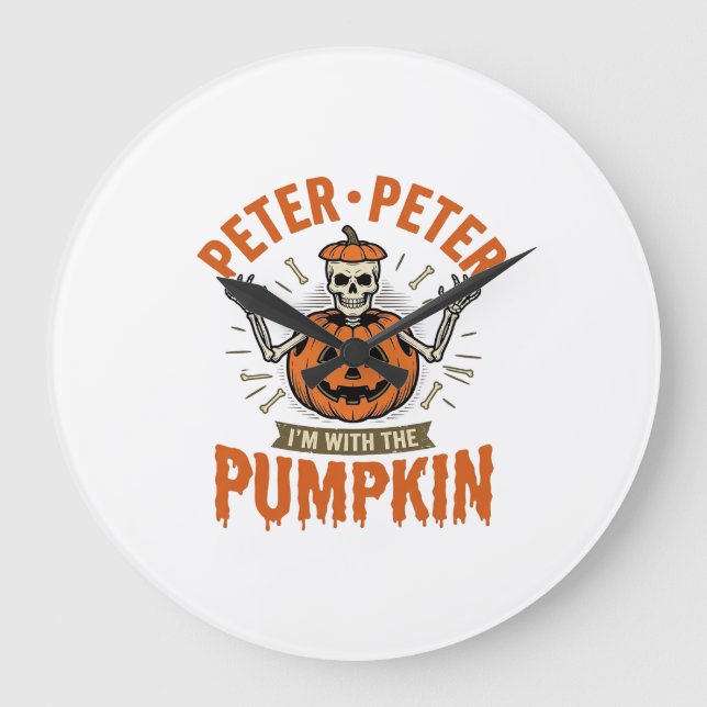 Rolig Peter Peter Pumpa Halloween Skelett Tröja Stor Klocka (Framsida)