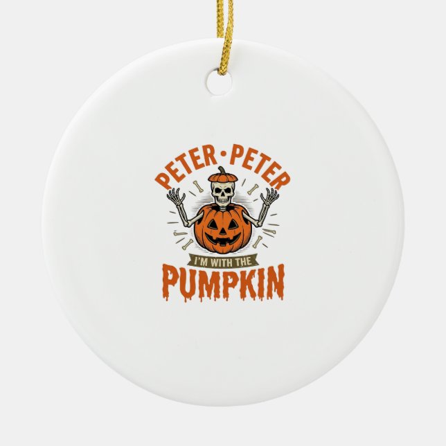 Rolig Peter Peter Pumpkin Halloween Skelett Tröja Julgransprydnad Keramik (Framsidan)