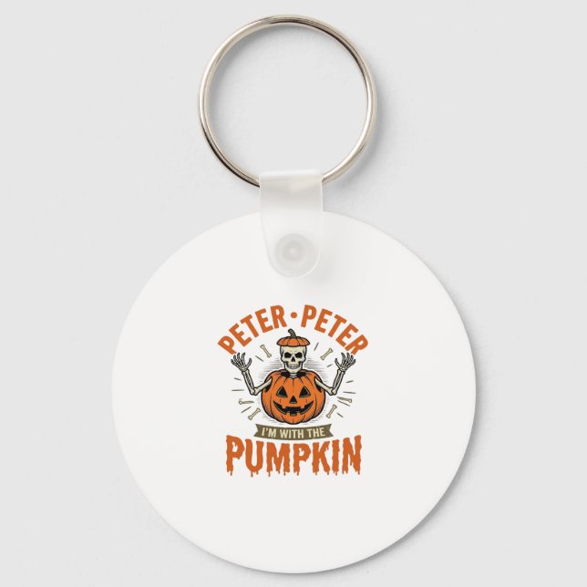 Rolig Peter Peter Pumpkin Halloween Skelett Tröja Nyckelring (Framsida)