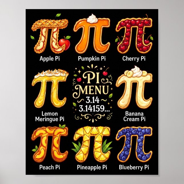Rolig Pi-dagen 3.14 Pi-meny Frukt Matematik Älskar Poster (Framsidan)