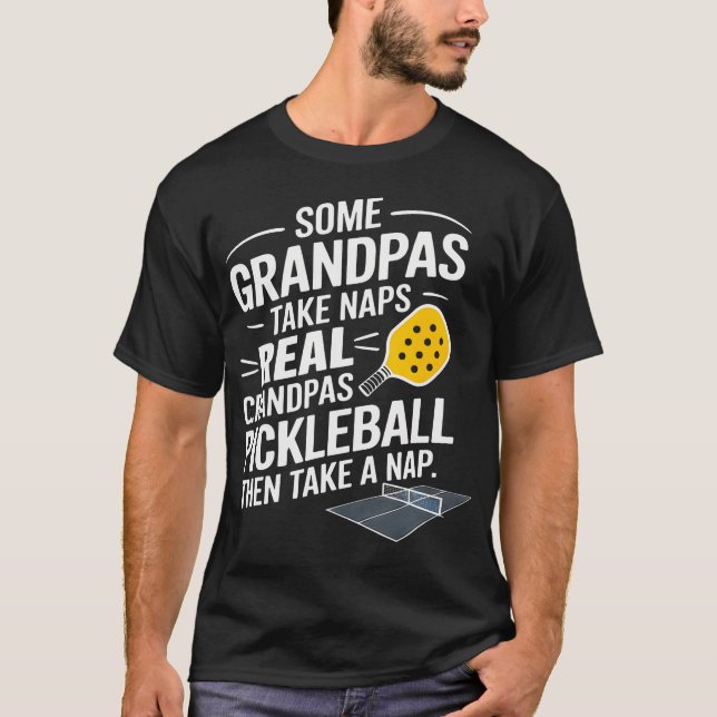 Rolig Pickleball-farfar-spelare fars dag-present T Shirt (Framsida)
