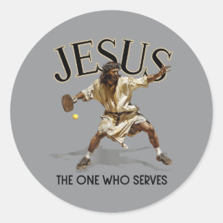 Rolig Pickleball Jesus Den Som Servar Runt Klistermärke