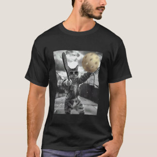Rolig Pickleball Katt Pappa Älskare Grafisk Faders T Shirt