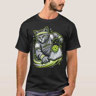 Rolig Pickleball Katt Spelare Paddle Sporter T Shirt