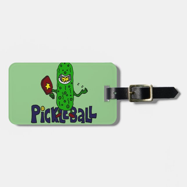 Rolig Pickleball monstertecknad Bagagebricka (Horisontell Framsida)