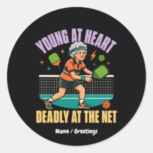 Rolig Pickleball Mormor Ung i Hjärtat Dödligt Nät Runt Klistermärke