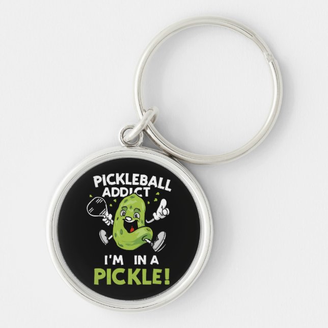 Rolig-Pickleball Rund Silverfärgad Nyckelring (Framsidan)