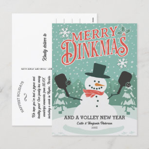Rolig Pickleball Snöman God Jul Postkort Helg Vykort