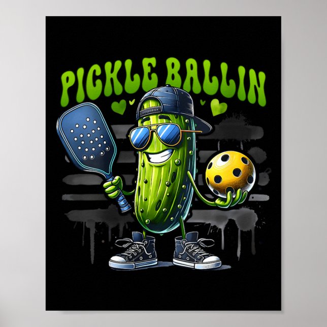 Rolig pickleball-spelare paddleball-pickle för kvi poster (Framsidan)