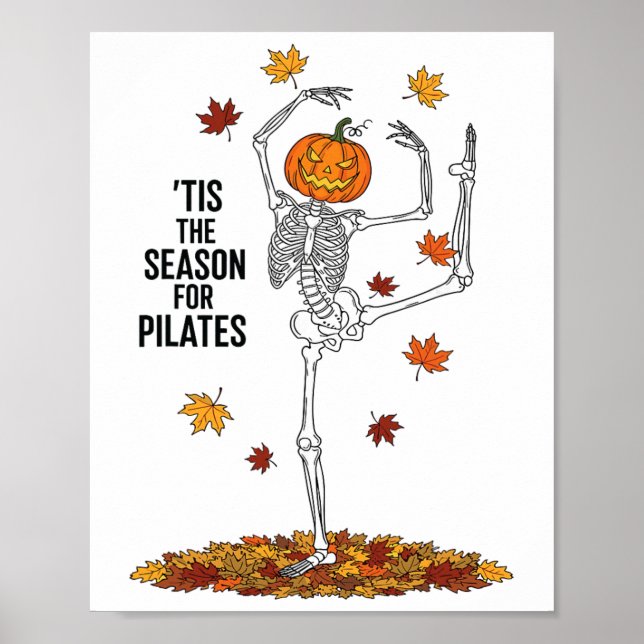 Rolig Pilates Skelett Pumpa Yoga Halloween Höst Poster (Framsidan)