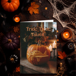 Rolig Pilot Flygplan på Pumpkin Halloween Foto Kort