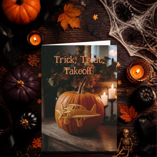 Rolig Pilot Flygplan på Pumpkin Halloween Foto  Kort (Skapare uppladdad)
