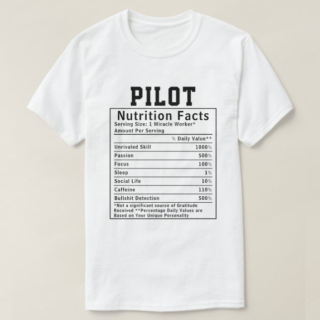 Rolig Pilot Näringsfakta Flygbolag Kapten Present T Shirt (Design framsida)