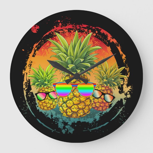 Rolig Pineapple Sommarstämning Stor Klocka (Framsida)