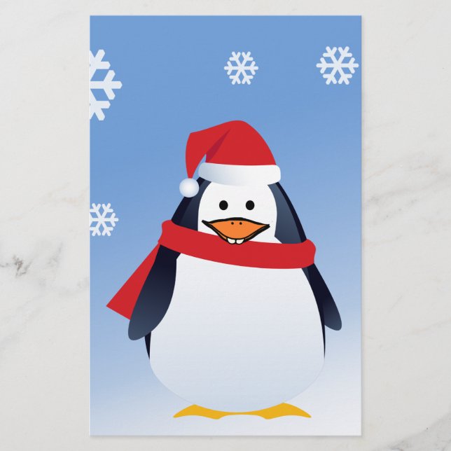 Rolig pingvin jul tomte snöflingor brevpapper (Framsida)