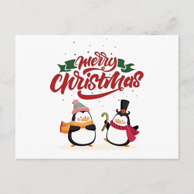 Rolig pingvin julkort, God Jul  Helg Vykort (Framsida)