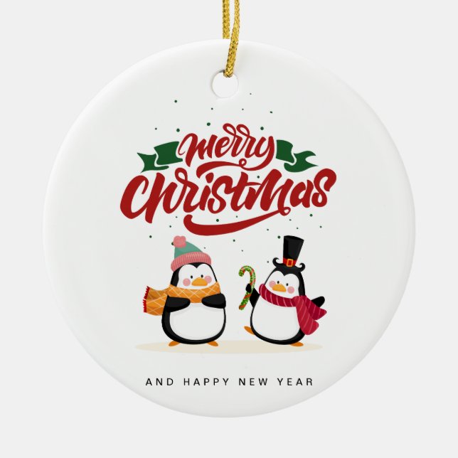 Rolig pingvin julkort, God Jul  Julgransprydnad Keramik (Framsidan)
