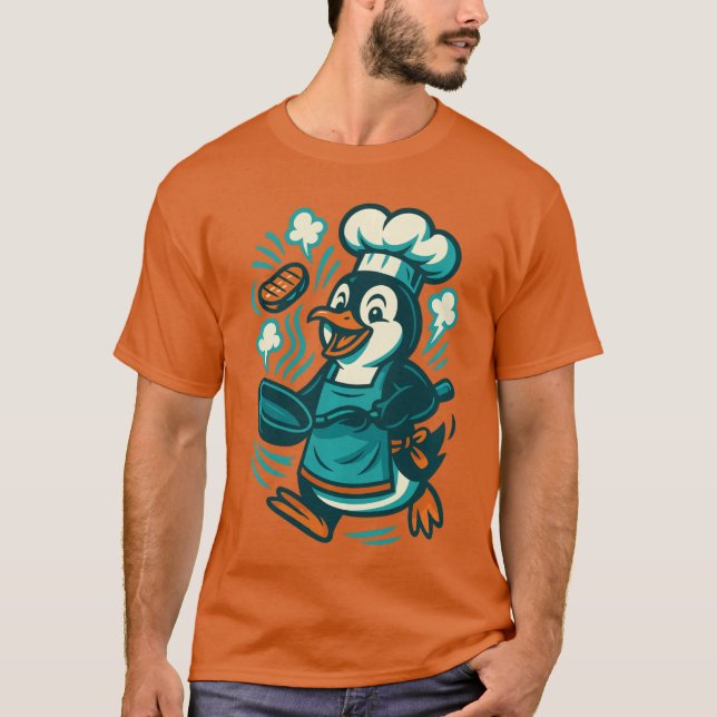 Rolig Pingvin Kock Kokar Komisk Köks Vän T Shirt (Framsida)