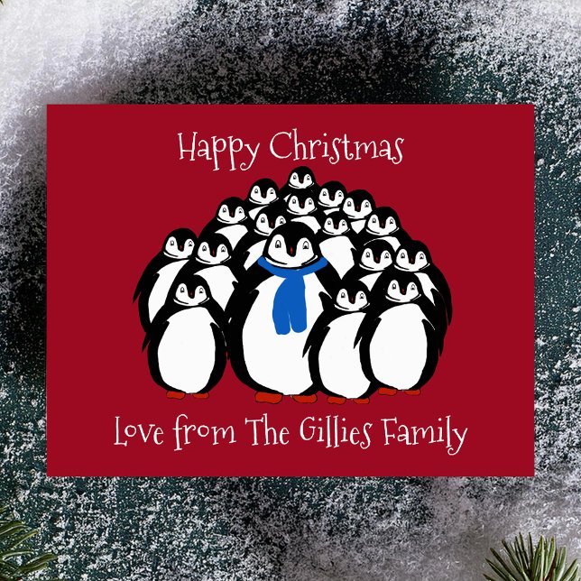 Rolig pingvinfamilj julkort helg vykort (Quirky Christmas cards 🐧🎄)