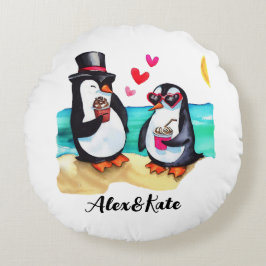 Rolig pingvinpar, Djur i kärlek Rund Kudde