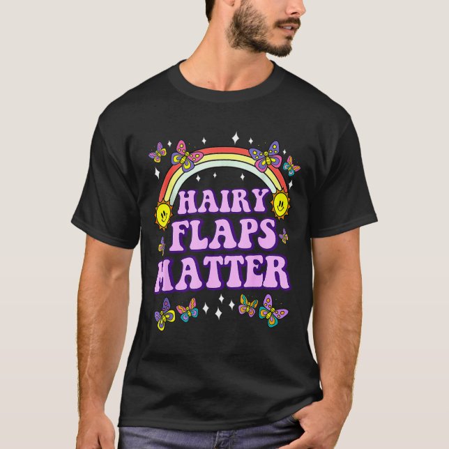 Rolig pinsam humor håriga klaffar t shirt (Framsida)