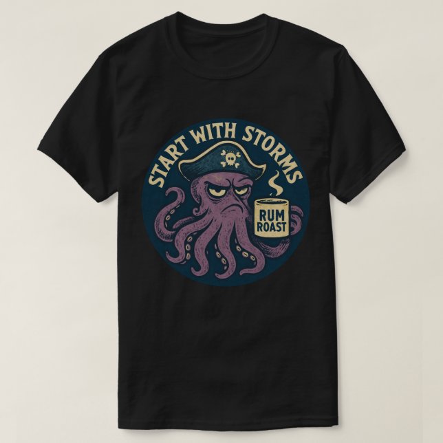 Rolig Pirat Bläckfisk Rom Rost T Shirt (Design framsida)