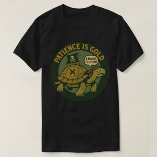 Rolig Pirat Sköldpadda Tålamod Guld T Shirt