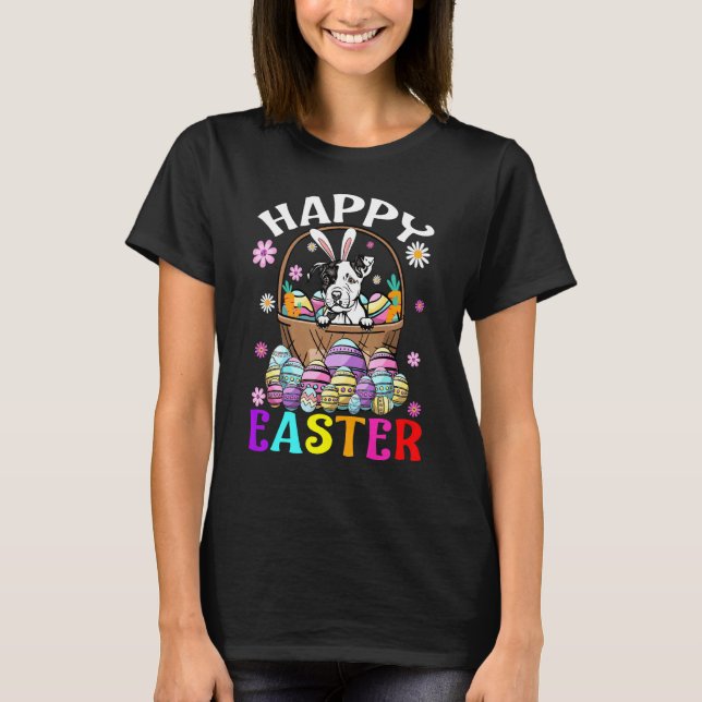 Rolig Pit Bull Hund Glad Påskharen Ägg Påsk T Shirt (Framsida)