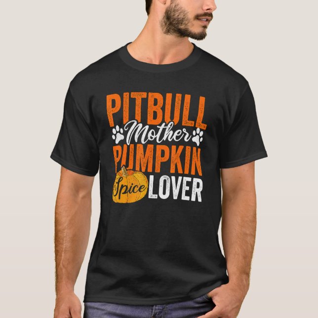 Rolig Pit Bull Hund Halloween Pumpa Kläder  Höst T Shirt (Framsida)