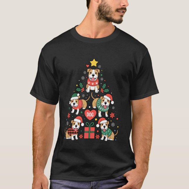 Rolig Pitbull Julgran Hundälskare Kvinnor Män X T Shirt (Framsida)