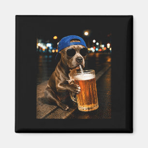 Rolig pitbull-meme dricker öl natt gata magnet