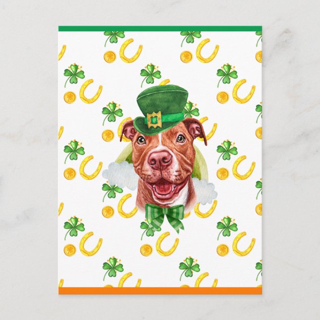 Rolig Pitbull Shamrock St. Patricks Day Helg Vykort (Framsida)