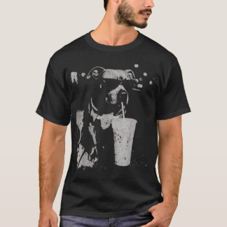 Rolig Pitbull som dricker iskaffe Vintage Hund T Shirt