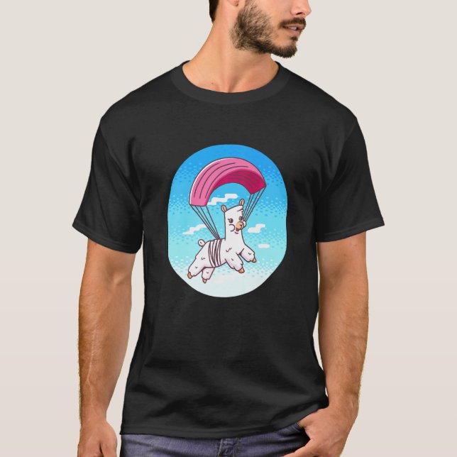 Rolig Pixel Lama Fallskärmshopp T Shirt (Framsida)