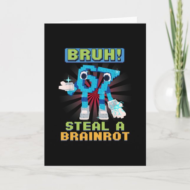 Rolig Pixel Meme Bruh 67 Stjäl En Brainrot  Kort (Framsida)