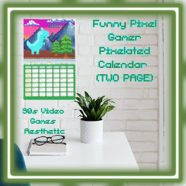 Rolig Pixel Spelare Pixelartad- Dinosaurie Illustr Kalender