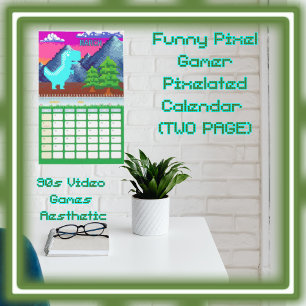 Rolig Pixel Spelare Pixelartad- Dinosaurie Illustr Kalender