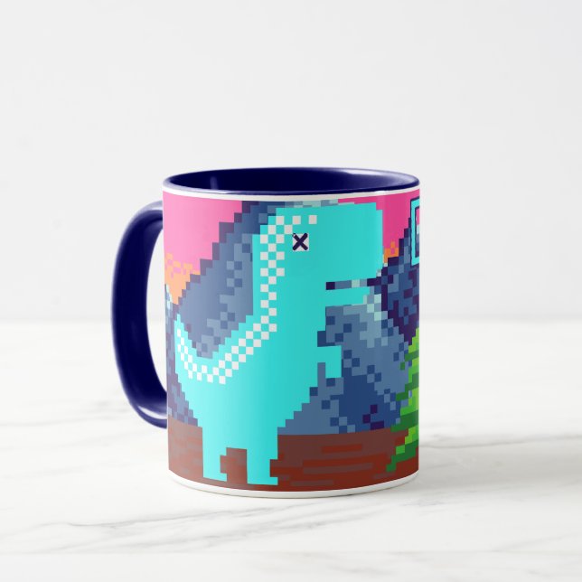 Rolig Pixel-spelare Pixelerad - Dinosaurie Illustr Mugg (Framsida vänster)