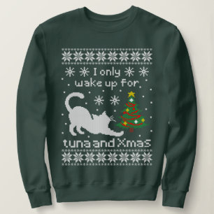 Rolig Pixelstickad Julkatts Fula Jultröja T Shirt