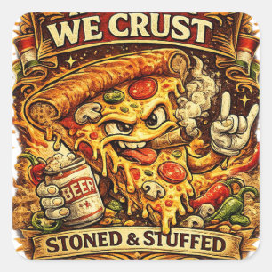 Rolig Pizza-dekal – I Pizza Vi Krossar Retro Pizza Fyrkantigt Klistermärke